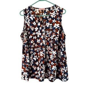 East Adeline‎ Floral Print Sleeveless Blouse Pintuck Detail Top 1X